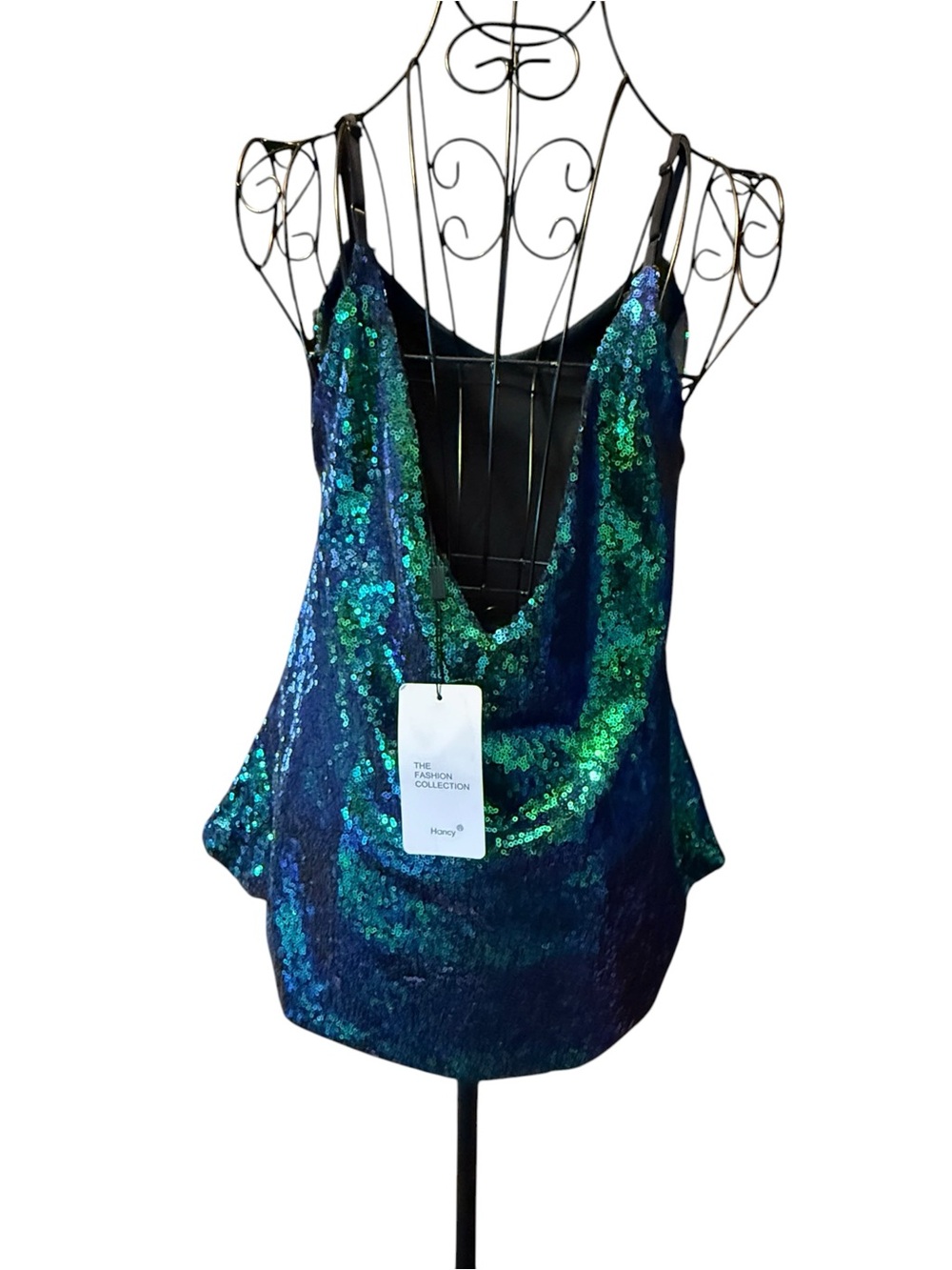 Source Unknown Blue-Green Sequin V-Neck Cami